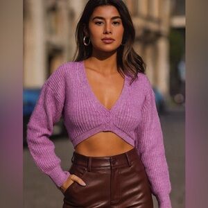 NWOT Cardigan: For Love & Lemons Emery Lavender Purple Cozy CropCardigan (L)